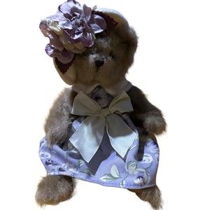 Bearington Collection Plush Teddy Bear Josie Stuffed Animal W/Purple Dress & Hat